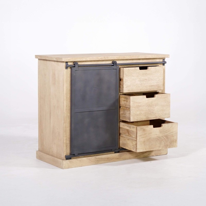 Buffet style industriel​ en bois massif et métal 100 cm - Detroit