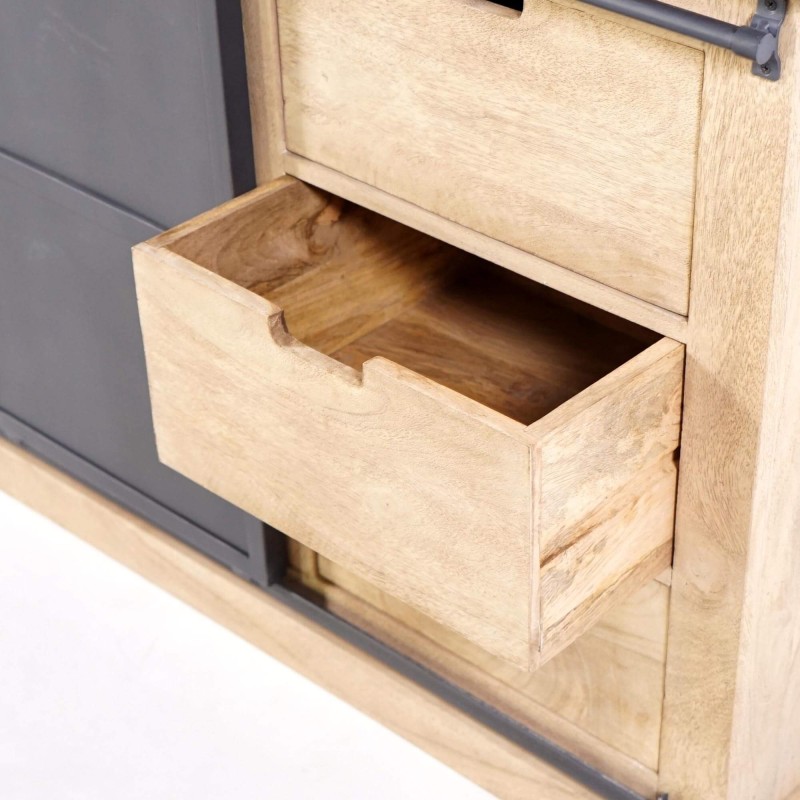 Buffet style industriel​ en bois massif et métal 100 cm - Detroit