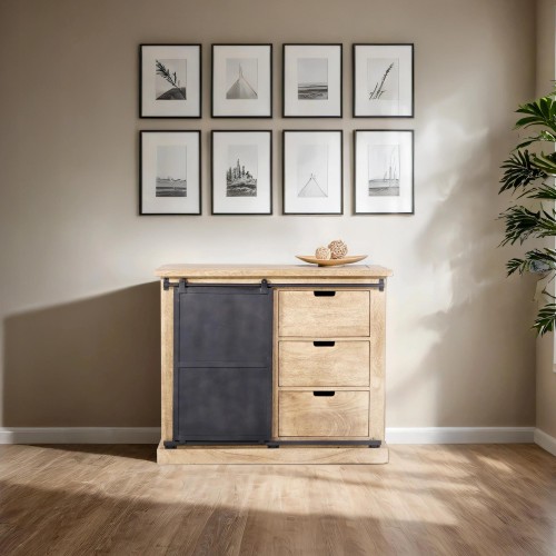 Buffet style industriel​ en bois massif et métal 100 cm - Detroit