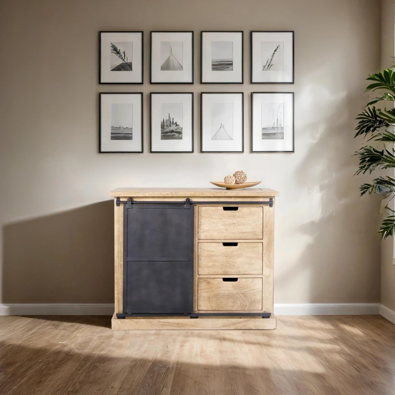 Buffet style industriel​ en bois massif et métal 100 cm - Detroit