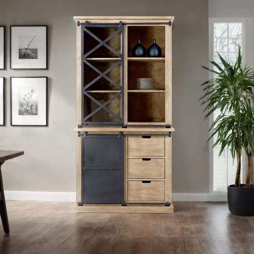 Vaisselier en bois massif de style industriel 100 cm - Detroit