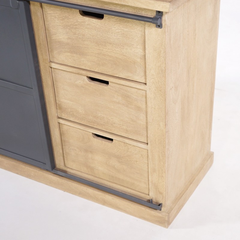 Vaisselier en bois massif de style industriel 100 cm - Detroit