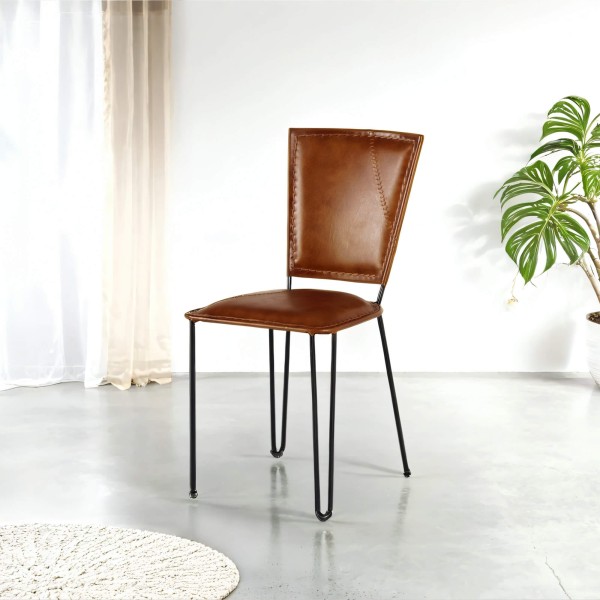 Chaise vintage métal et cuir marron - Smart