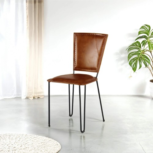 Chaise vintage métal et cuir marron - Smart