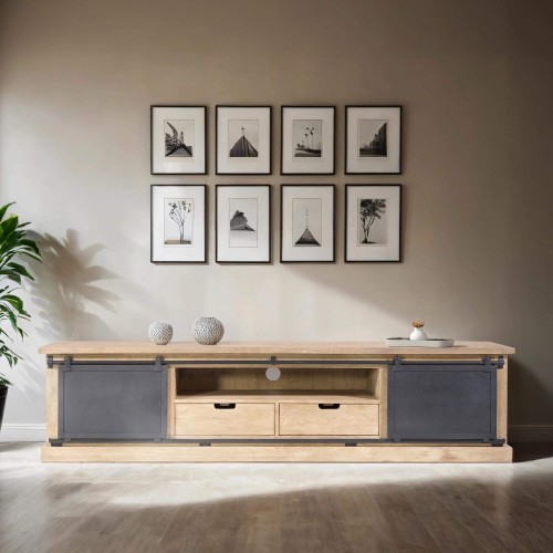 Meuble tv bois massif et metal style industriel​ 200 cm - Detroit