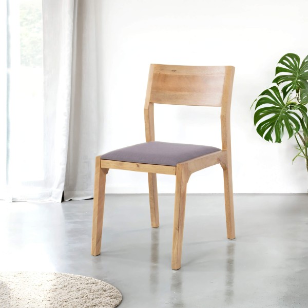 Chaise en bois naturel et tissu gris - Elegance