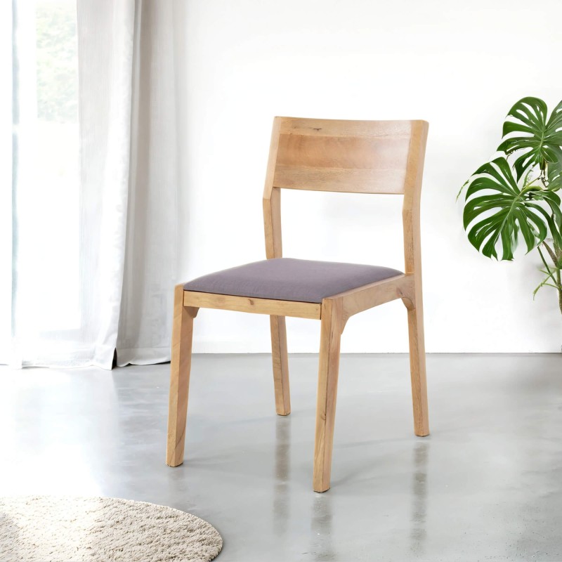 Chaise en bois naturel et tissu gris - Elegance