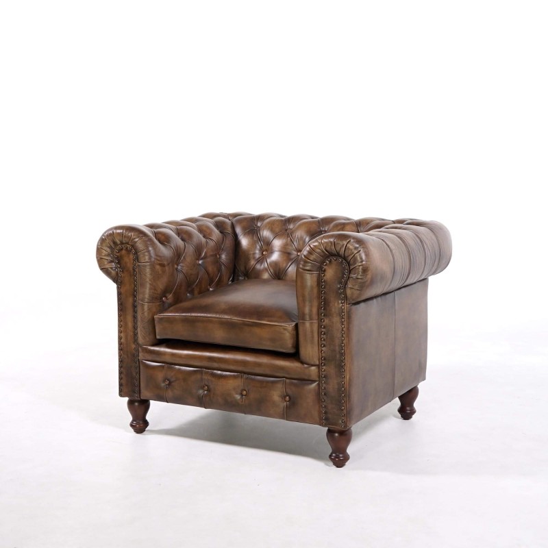 Fauteuil Chesterfield en cuir véritable - Edward
