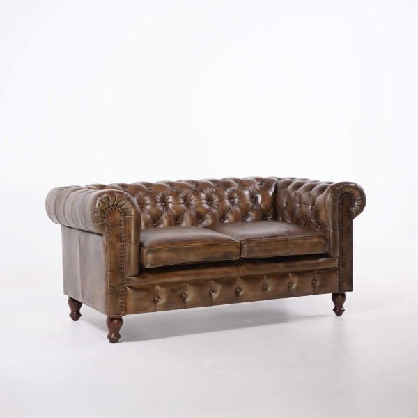 Canapé Chesterfield en cuir véritable 2 places - Edward