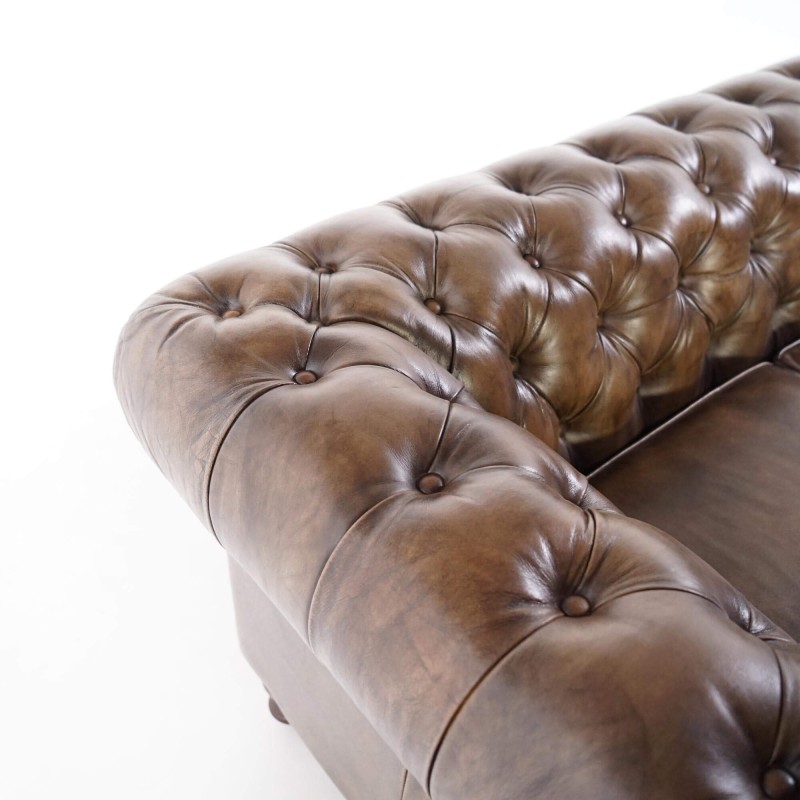 Canapé Chesterfield en cuir véritable brun vieilli 2 places - Edward