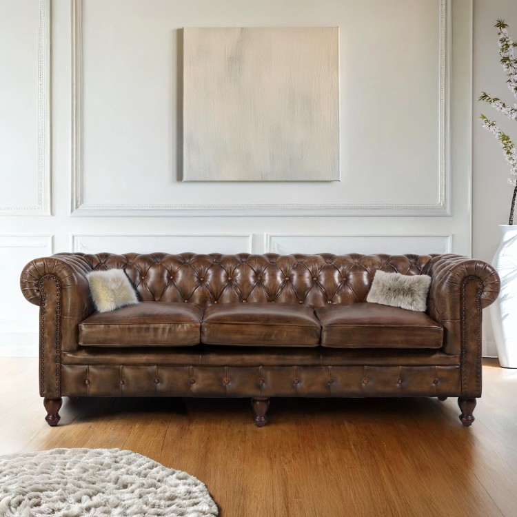 Canapé Chesterfield en cuir véritable 3 places - Edward