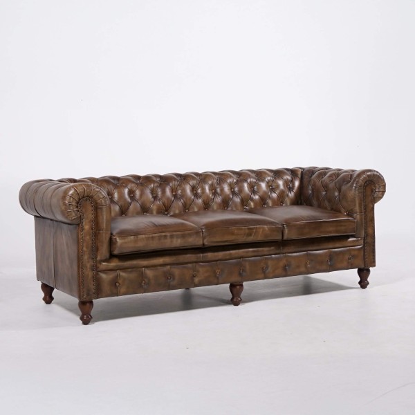Canapé Chesterfield en cuir véritable 3 places - Edward