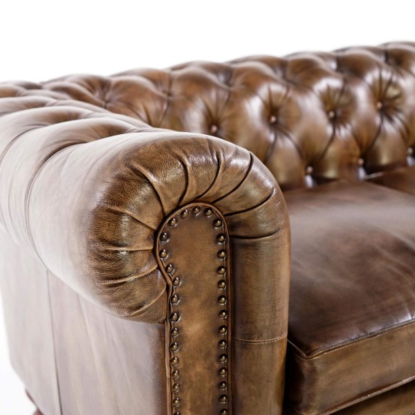 Canapé Chesterfield en cuir véritable 3 places - Edward