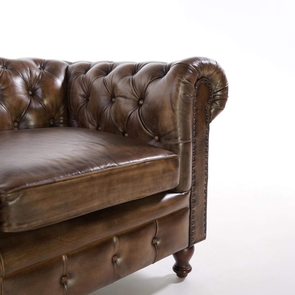 Canapé Chesterfield en cuir véritable 3 places - Edward