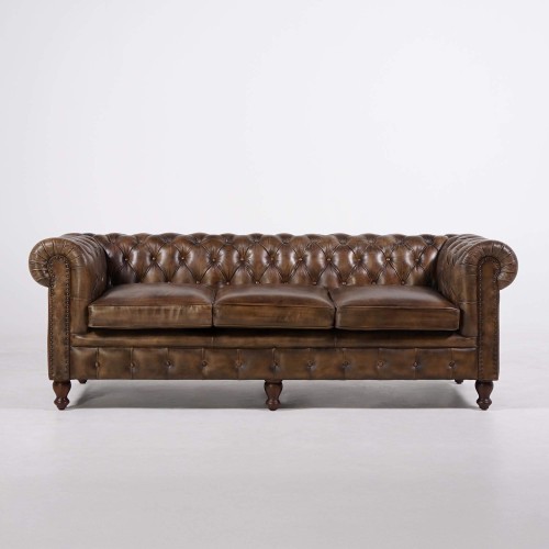 Canapé Chesterfield en cuir véritable 3 places - Edward