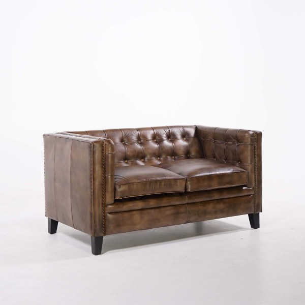 Canapé capitonné en cuir de buffle Chesterfield 2 places - Charles