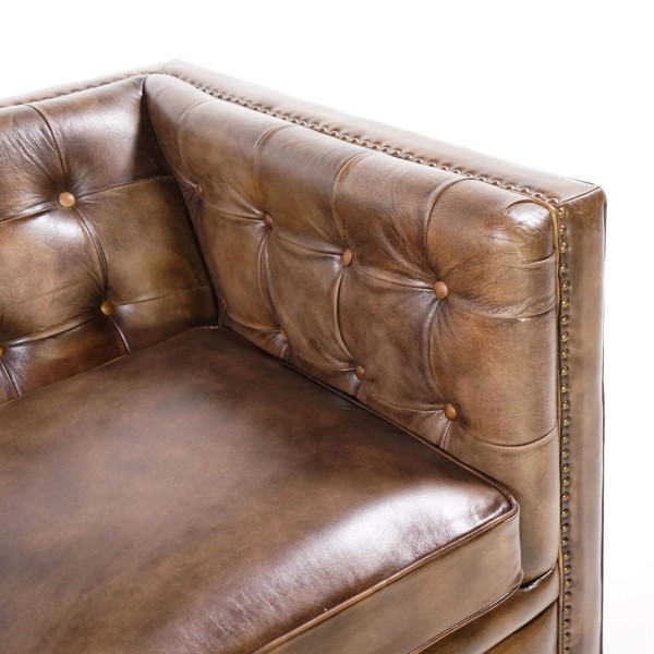 Canapé capitonné en cuir de buffle Chesterfield 2 places - Charles