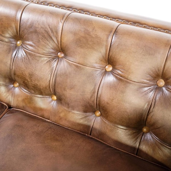Canapé capitonné en cuir de buffle Chesterfield 2 places - Charles
