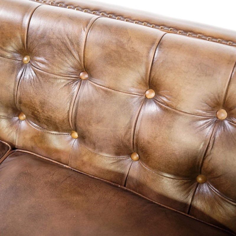 Canapé capitonné en cuir de buffle Chesterfield 2 places - Charles