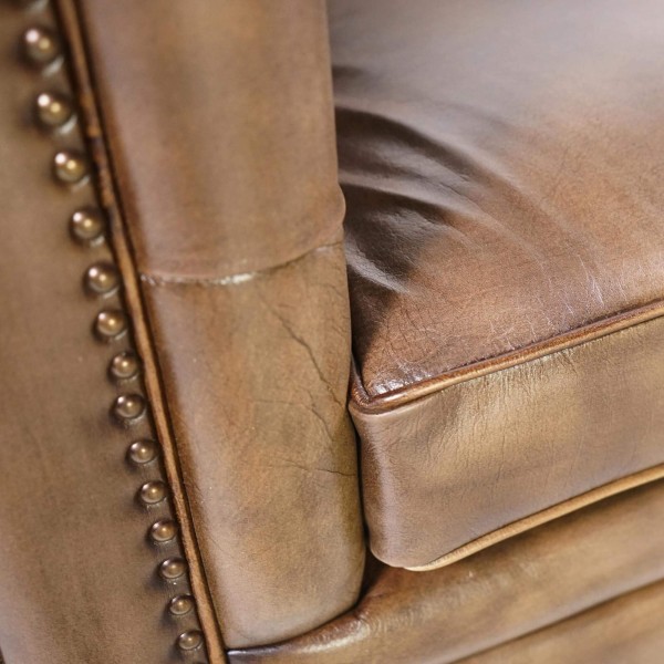 Canapé capitonné en cuir de buffle Chesterfield 2 places - Charles