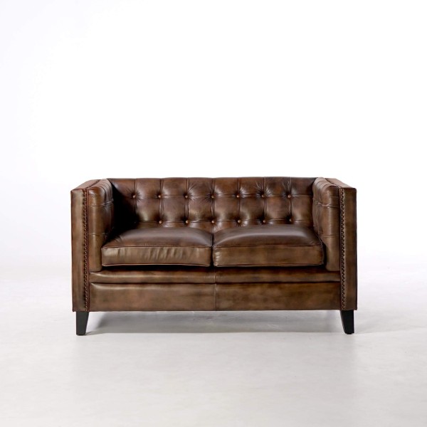 Canapé capitonné en cuir de buffle Chesterfield 2 places - Charles