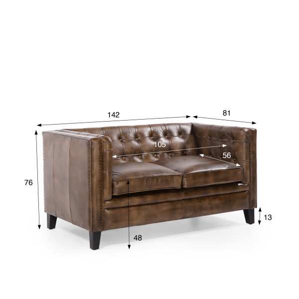 Canapé capitonné en cuir de buffle Chesterfield 2 places - Charles
