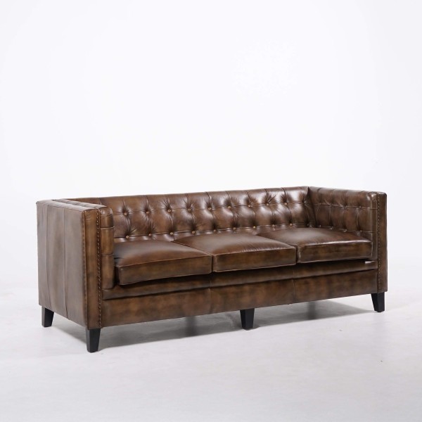Canapé capitonné en cuir de buffle Chesterfield 3 places - Charles