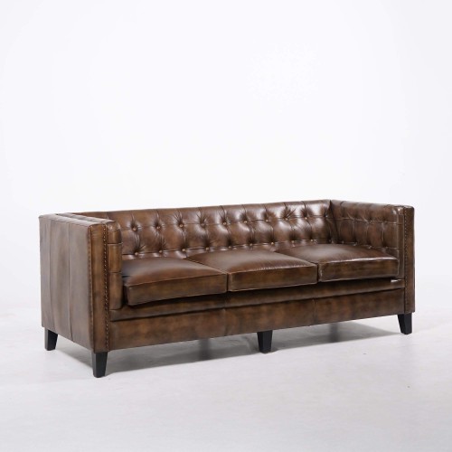 Canapé capitonné en cuir de buffle Chesterfield 3 places - Charles