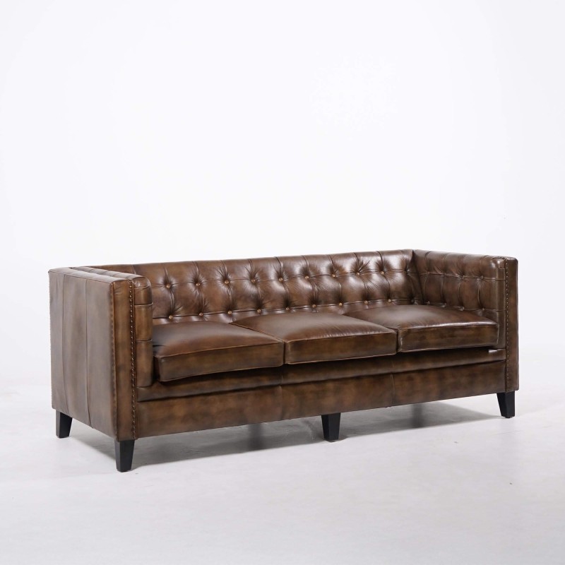 Canapé capitonné en cuir de buffle Chesterfield 3 places - Charles