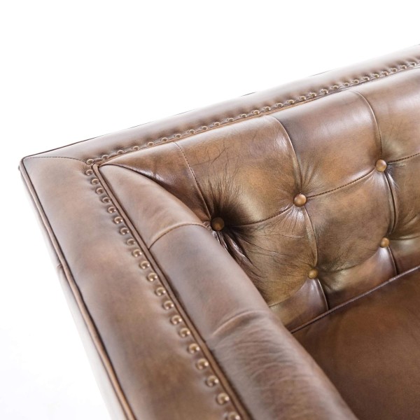 Canapé capitonné en cuir de buffle Chesterfield 3 places - Charles