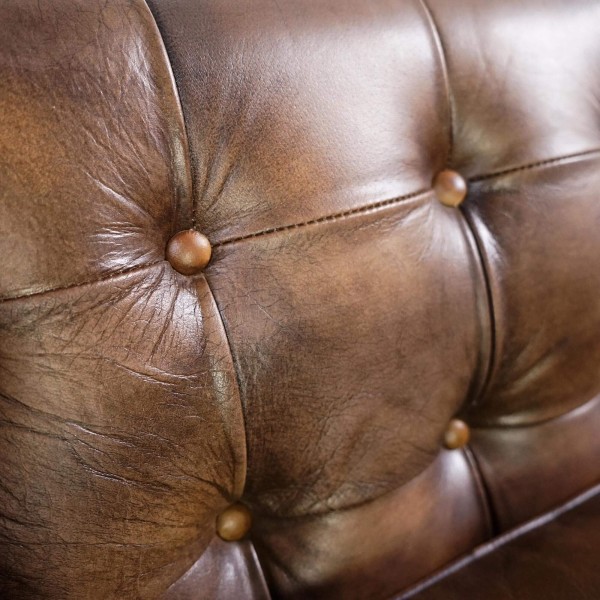 Canapé capitonné en cuir de buffle Chesterfield 3 places - Charles