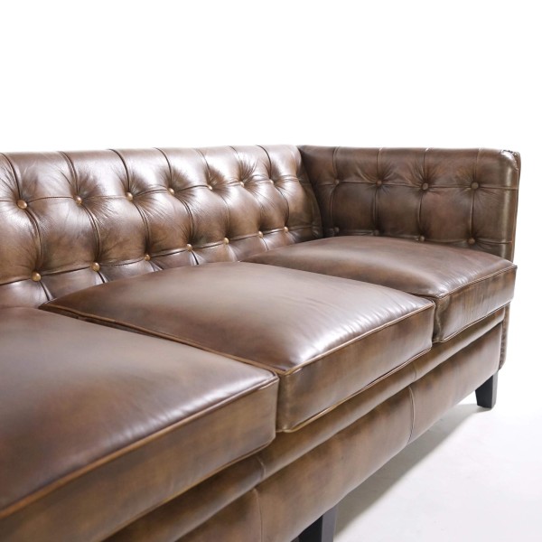 Canapé capitonné en cuir de buffle Chesterfield 3 places - Charles