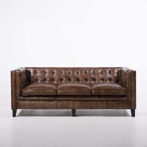 Canapé capitonné en cuir de buffle Chesterfield 3 places - Charles
