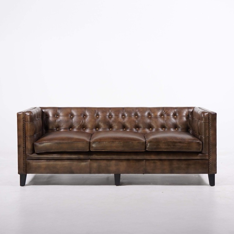 Canapé capitonné en cuir de buffle Chesterfield 3 places - Charles