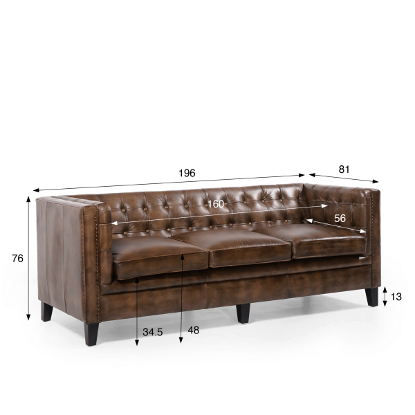 Canapé capitonné en cuir de buffle Chesterfield 3 places - Charles