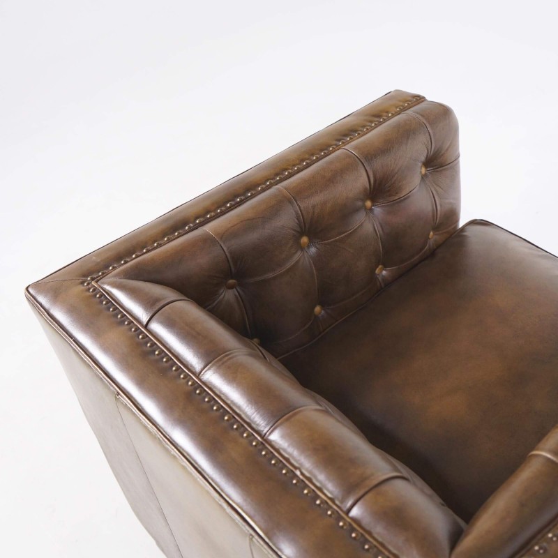 Fauteuil en cuir de buffle brun Chesterfield - Charles