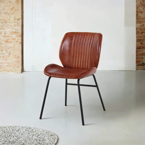 Chaise salle à manger en cuir véritable - Louis