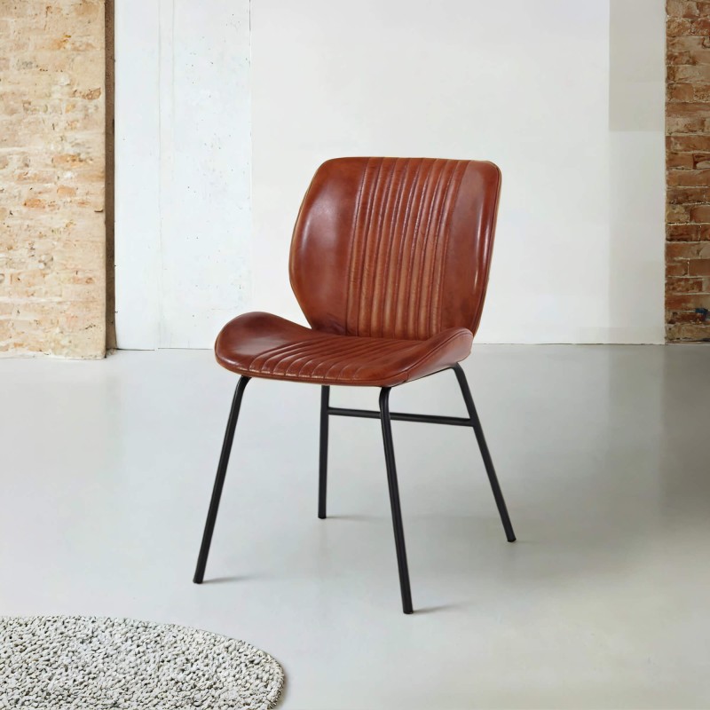 Chaise salle à manger en cuir véritable - Louis