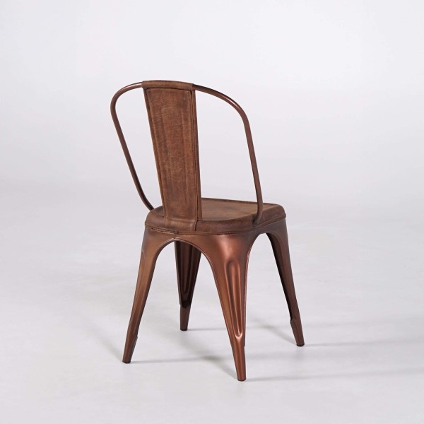 Chaise industrielle cuir et cuivre