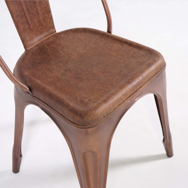 Chaise industrielle cuir et cuivre