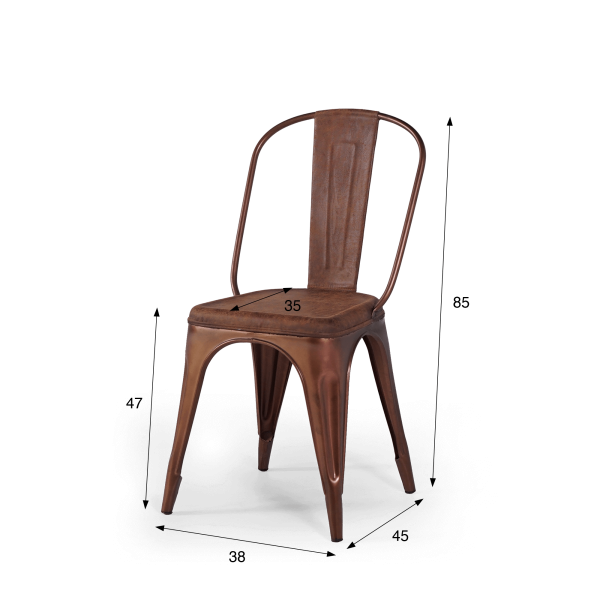 Chaise industrielle cuir et cuivre