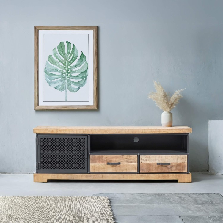 Meuble TV 150 cm en bois massif et métal - Cambridge
