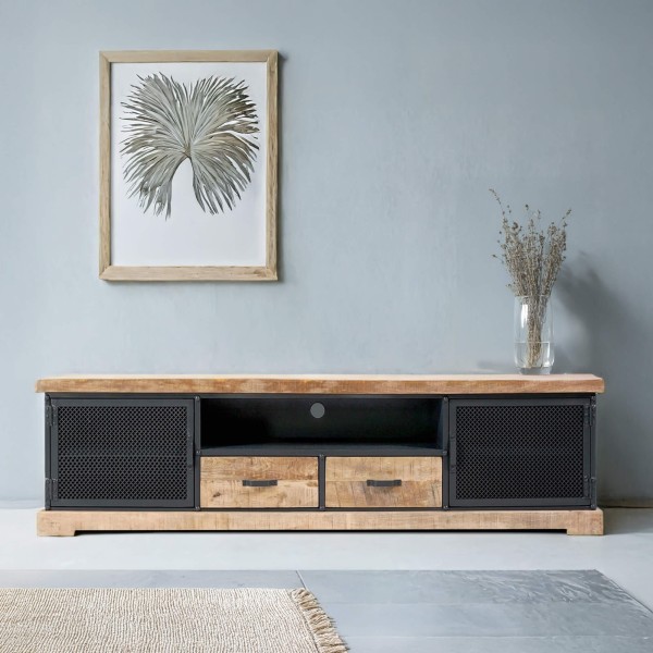 Meuble TV 200 cm en bois massif et métal  - Cambridge