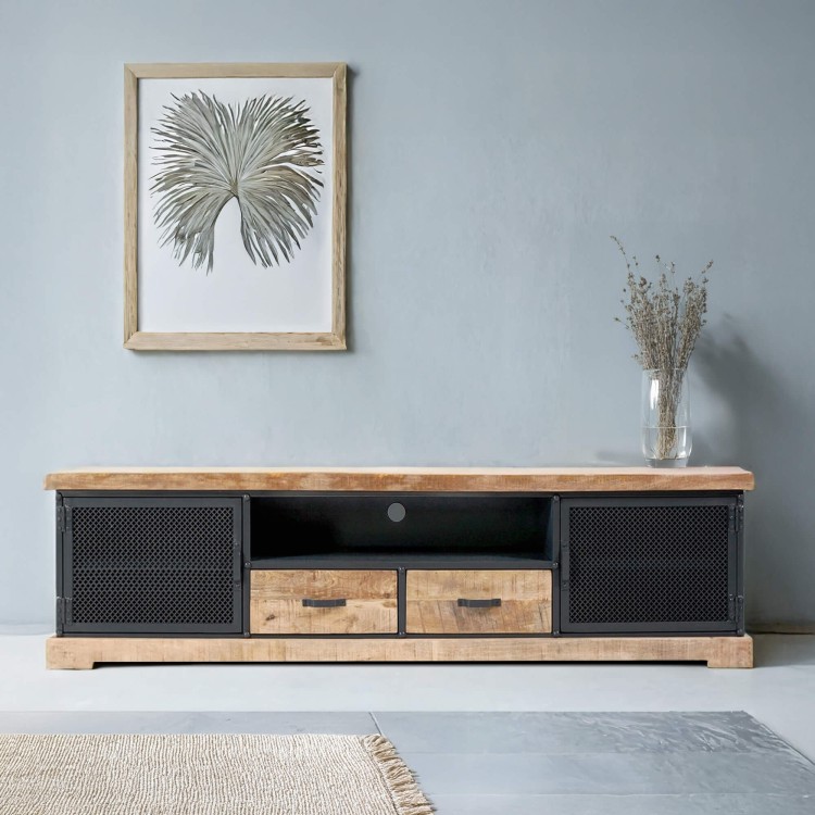 Meuble TV 200 cm en bois massif et métal  - Cambridge
