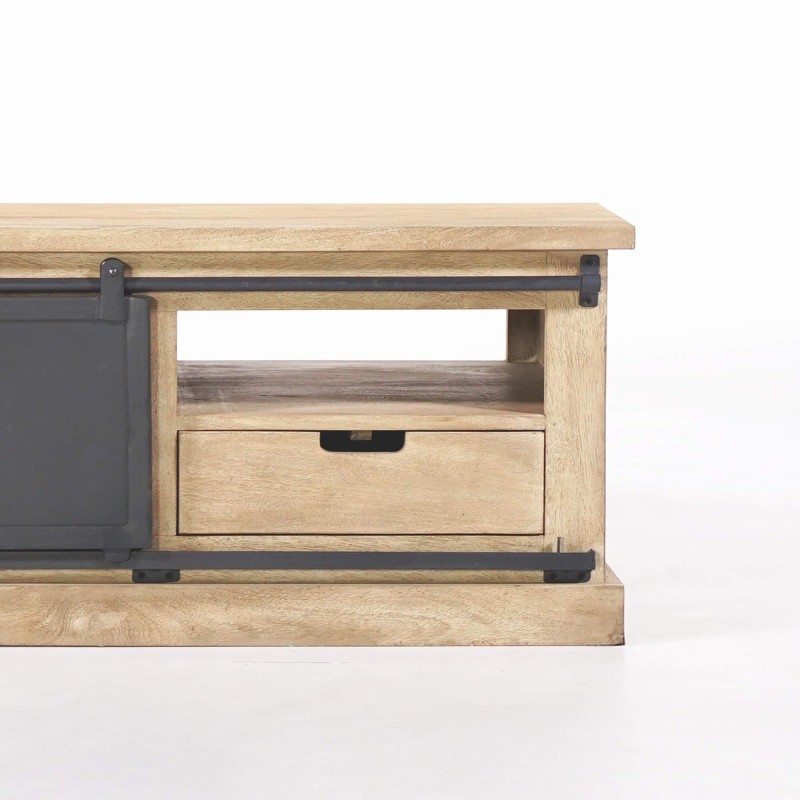 Table basse bois massif et métal de style industriel - Detroit