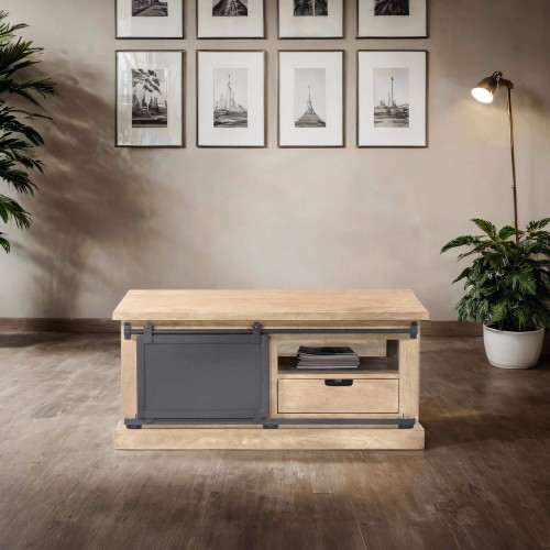 Table basse bois massif et métal de style industriel - Detroit
