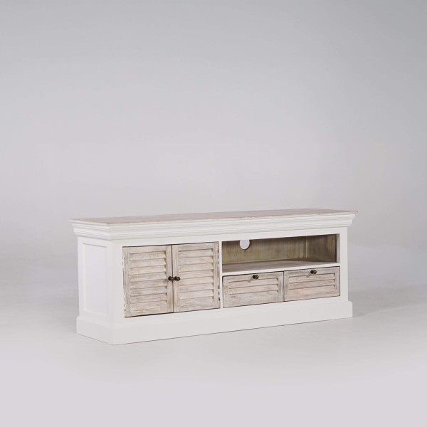 Meuble TV blanc 140 cm en bois naturel - Sea side