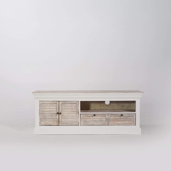 Meuble TV blanc 140 cm en bois naturel - Sea side