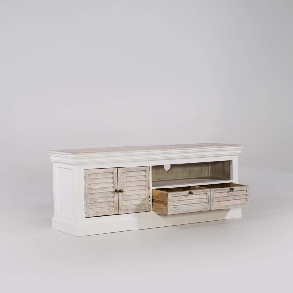 Meuble TV blanc 140 cm en bois naturel - Sea side