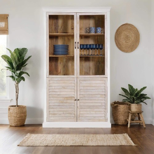 Buffet vitrine blanc en bois naturel - Sea side